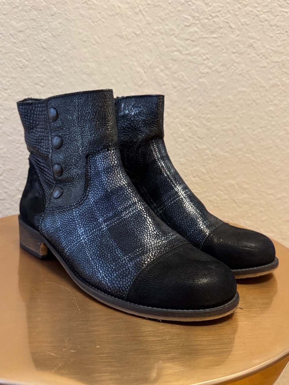 Unity in Diversity Women's Black Textured Button Ankle Boots